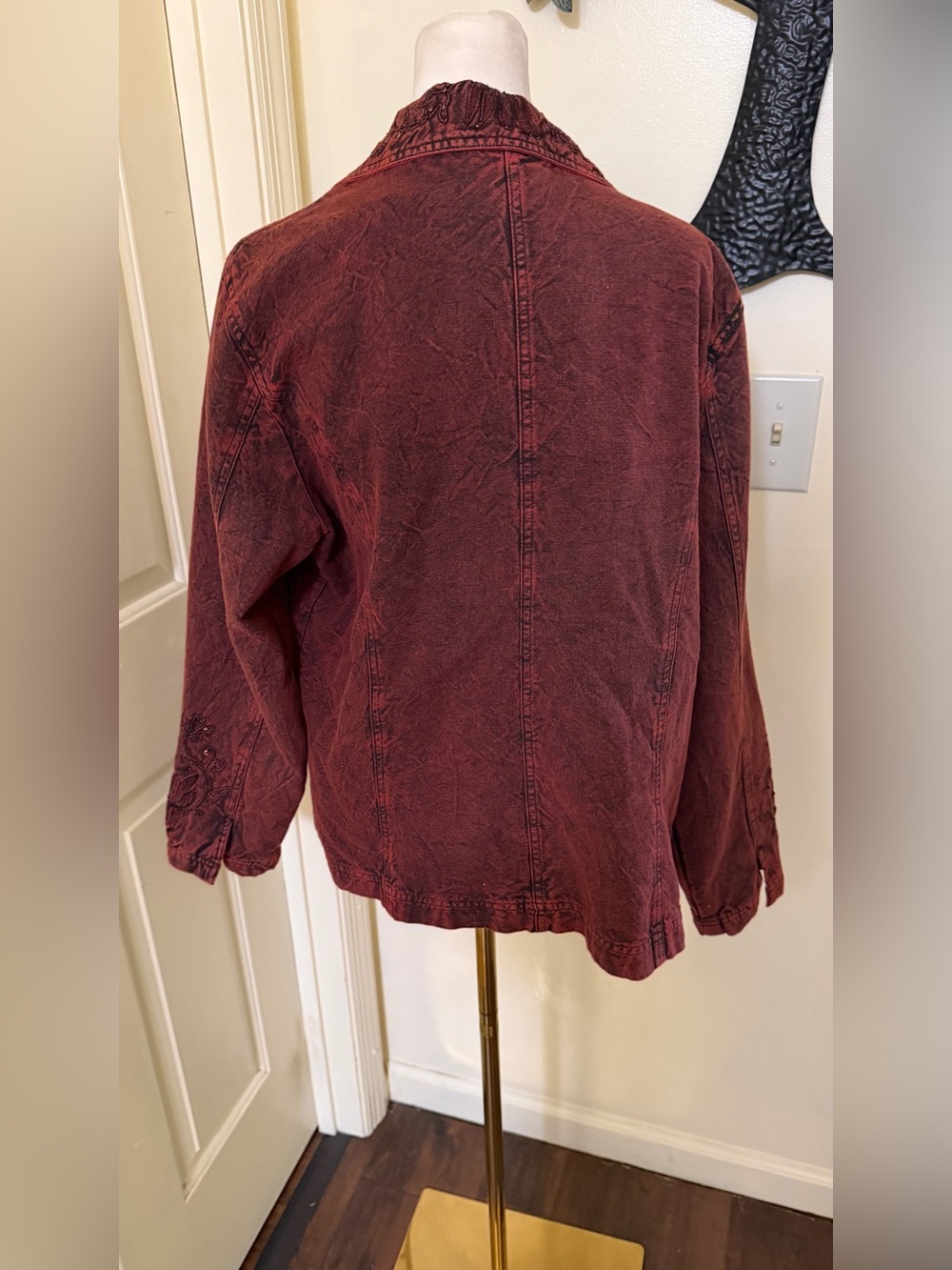 Coldwater Creek Embroidered Boho Jacket Size 14 Burgundy Cotton Artsy Blazer - Picture 12 of 15